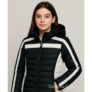 Spyder Jacket Youth Girl Size Large Puffer Insulated Black White Outdoors Ski